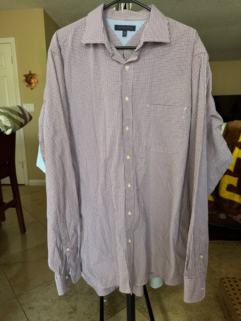 Tommy Bahama Men's Small Red, White and Blue Micro-Check Dress Shirt